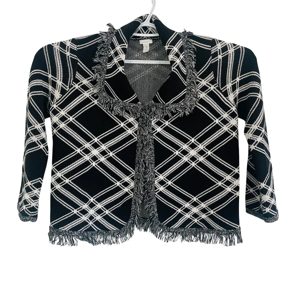 Chicos Tapestry Plaid Fringe Cardigan Sweater Jacket Cottage Cozy‎ Womens XL (3)